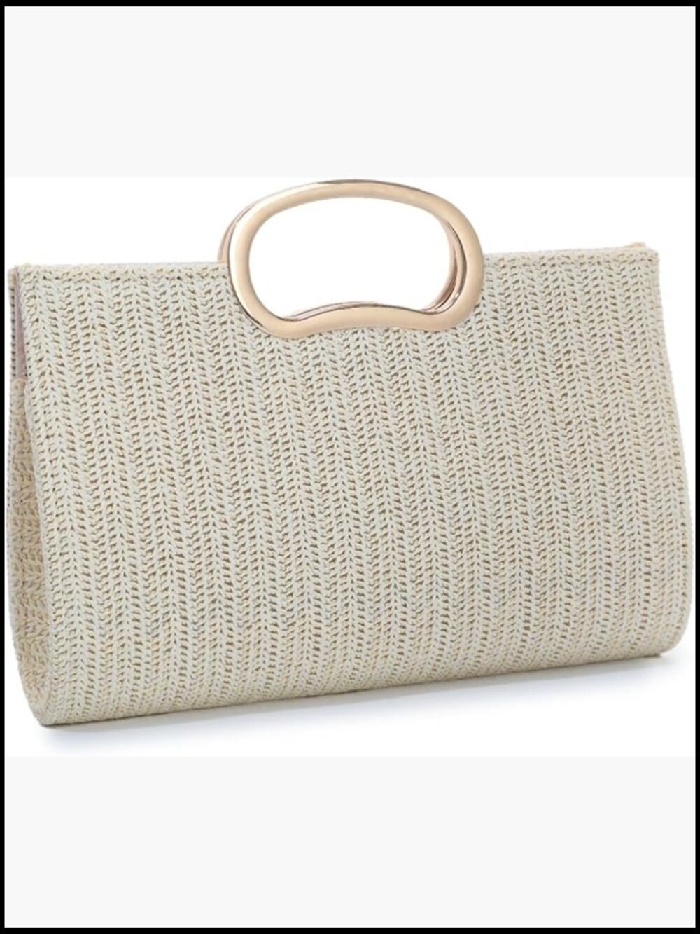 Straw Clutch Purse Woven Evening Bag Beach Handbag with Chain - Picture 1 of 7